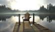 Leinwandbild Motiv Chair on Dock at Alice Lake in Late Afternoon