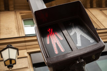 Pedestrian Crossing Traffic Lights Show Red Stop Signal