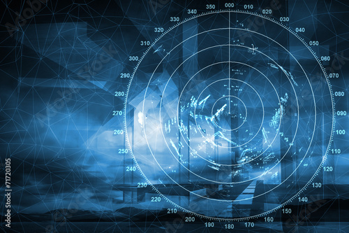 Cuadros en Lienzo Modern ship radar digital screen above blue abstract background