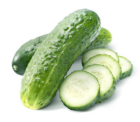 Wall Mural - Cucumber group and pieces isolated on white