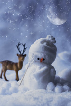 Winter Snowman At Night