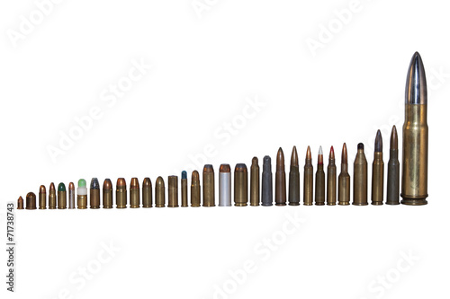 Poster various types and calibers of ammunition, sorted by size