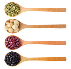 Sticker - Red beans, black beans, pumpkin seeds and macadamia isolated on