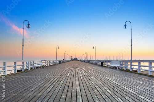 Naklejka na drzwi Sunrise at wooden pier in Sopot over Baltic sea, Poland