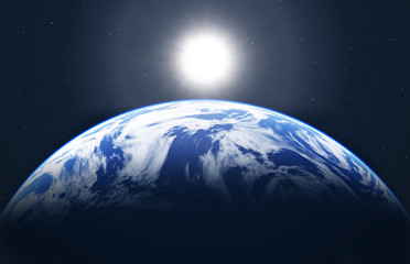 earth sunrise with clouds and stars