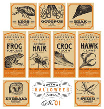Funny Vintage Halloween Apothecary Labels - Set 01 (vector)