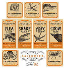 Funny vintage Halloween apothecary labels - set 02 (vector)