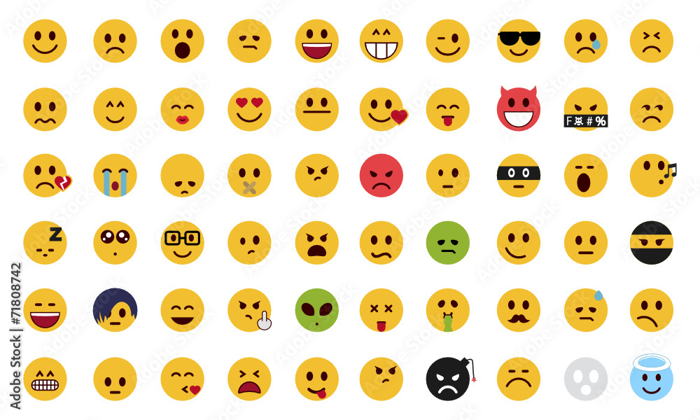 Complete flat emoji set - obrazy, fototapety, plakaty 