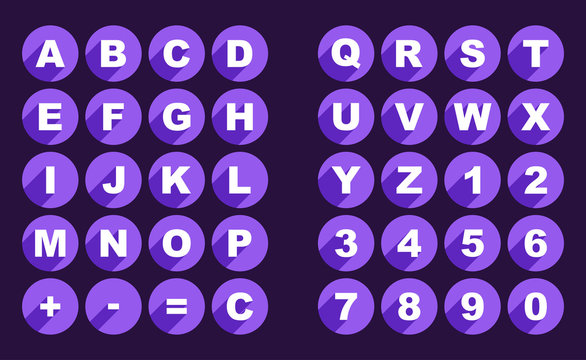 Simply alphabet letters and numbers rounded buttons in flat des