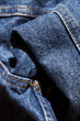 Close up detail of blue denim jeans