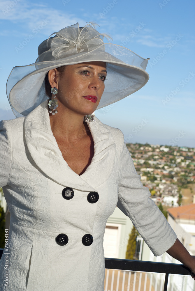 old lady white dress Stylish older woman in Stock Photo vintage white dress with sleeves