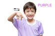 Color purple  kid hand sign language on white background