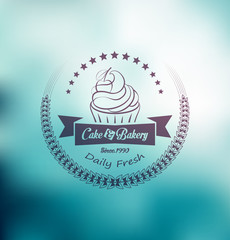 Wall Mural - Cupcake food label over blurred background