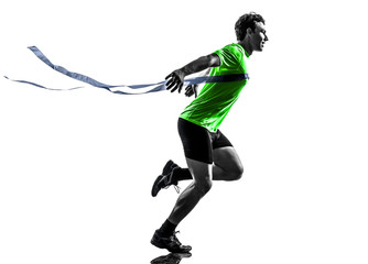 Wall Mural - young man sprinter runner running winner finish line silhouette