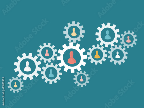Fotografie, Obraz Teamwork gear concept. Flat design web icons