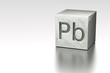 Lead cube with Pb Plumbum mark