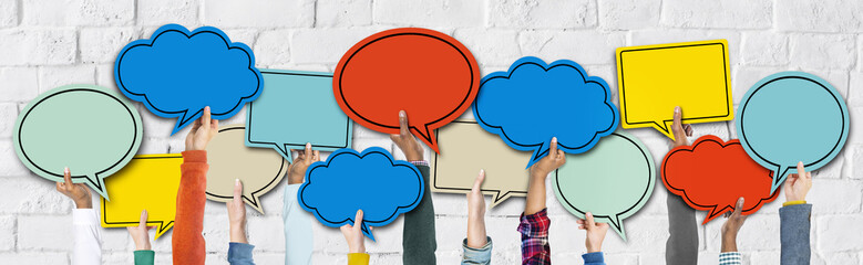 Sticker - Group of Hands Holding Speech Bubbles