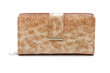 Women's gold leather wallet on a white background