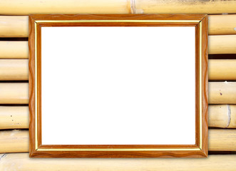 Sticker - blank wood frame on bamboo wall