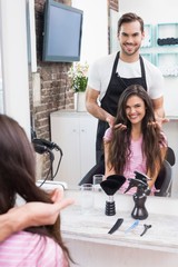 Poster - Handsome hair stylist with client