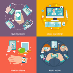 Poster - Digital health icons set flat