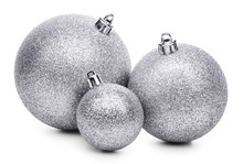 Silver Christmas Ball Isolated On White Background
