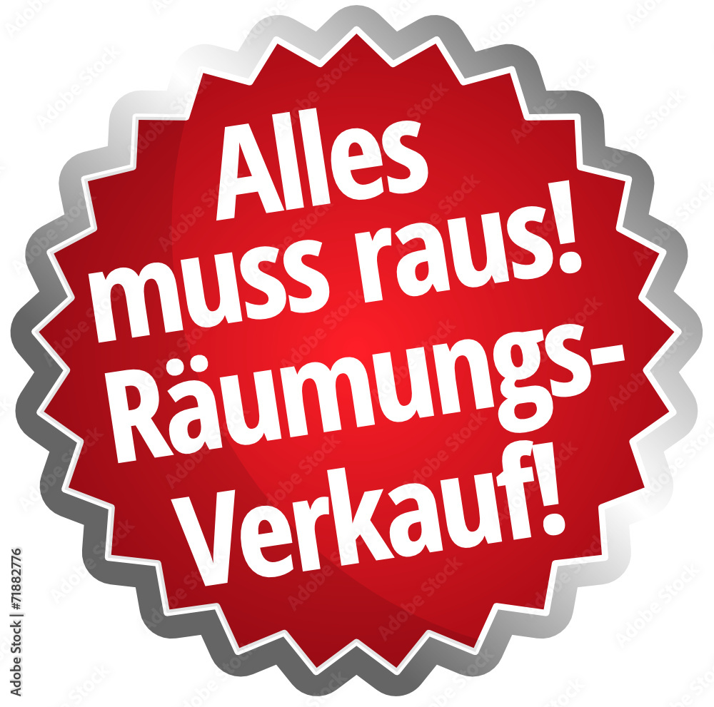Stock-Vektorgrafik „Alles muss raus! Räumungsverkauf!“ | Adobe Stock