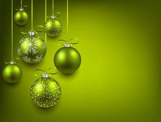 Wall Mural - Background with green christmas balls.