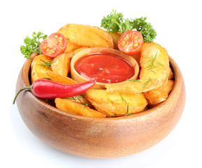 Homemade fried potato in bowl isolated on white