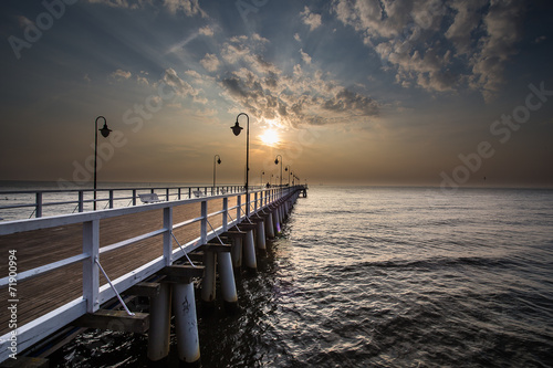 Naklejka na szybę Sunrise on the pier at the seaside, Gdynia Orlowo, 