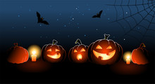 Illustration Of Five Halloween Pumpkins With Candles