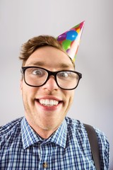 Aufkleber - Geeky hipster wearing party hat
