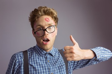 Poster - Geeky hipster covered in kisses