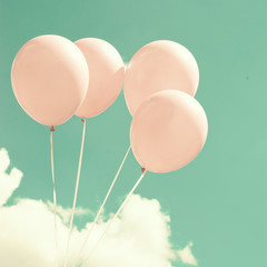 Sticker - Four pink vintage balloons over blue sky