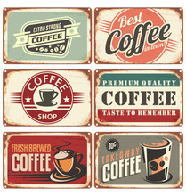Set Of Vintage Coffee Tin Signs