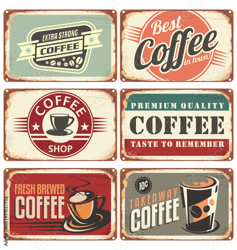 Plakat na zamówienie Set of vintage coffee tin signs