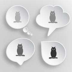 Sticker - Owl. White flat vector buttons on gray background.