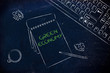 © faithie - desk with keybord, coffee and business documents about renewable