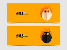 Set Of Two Vector Banners With Owl Cut Out