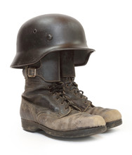 Retro Military Helmet And Boots (biker's Accessories).