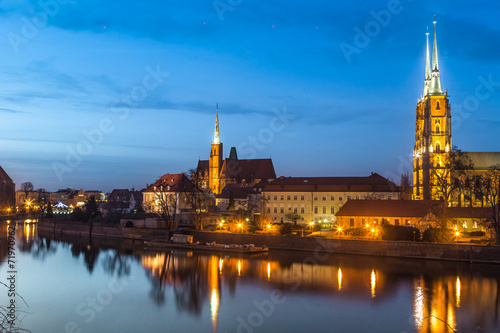 Obraz w ramie Cathedral Island in the evening Wroclaw, Poland