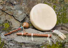 Native American Drum, Flute And Shaker