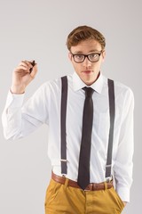 Poster - Geeky businessman writing with marker