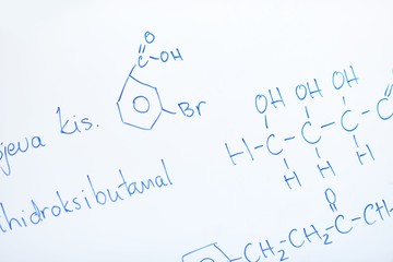 chemical molecule structure on white board