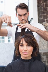 Wall Mural - Handsome hair stylist with client