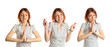 © luismolinero - Pretty woman with her fingers crossing over white background