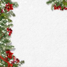 Christmas Background With Firtree&poinsettia