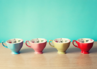 Sticker - Four Colorful vintage tea cups