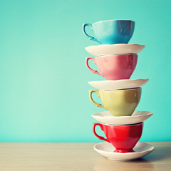 Sticker - Four Colorful vintage tea cups