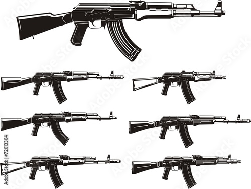 Poster Kalashnikov assault rifle different generation silhouettes set
